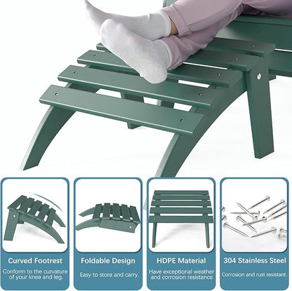 Adirondack Ottoman Set of 4, Folding Adirondack Ottoman for Adirondack Chair, HDPE All Weather Outdoor Footstool for Patio, Backyard, Porch, Garden, Dark Green