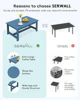 SERWALL HDPE Patio Coffee Table, Rectangle Outdoor Coffee Table, All-Weather Coffee Side Table for Balcony, Poolside - Photo 6
