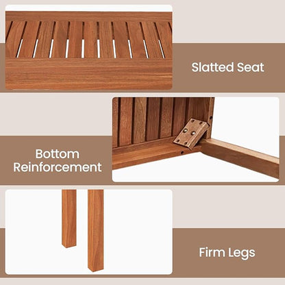 HAPPYGRILL Outdoor Wooden Bench 2-Person Solid Wood Garden Bench with Slatted Seat 45", 440 lbs Weight Capacity, Backless Park Seat for Porch, Balcony (1)