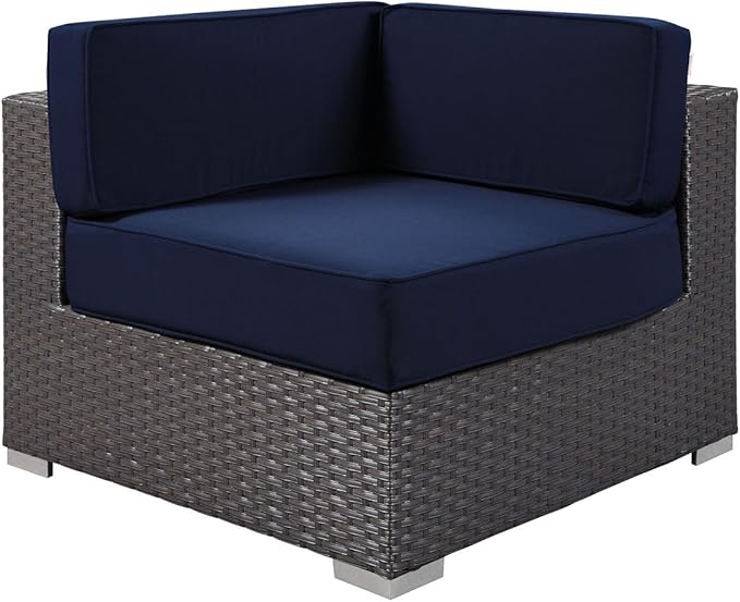 Modway Sojourn Wicker Rattan Outdoor Patio Sunbrella Fabric Corner in Canvas Navy - Photo 3