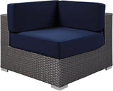 Modway Sojourn Wicker Rattan Outdoor Patio Sunbrella Fabric Corner in Canvas Navy - Photo 1