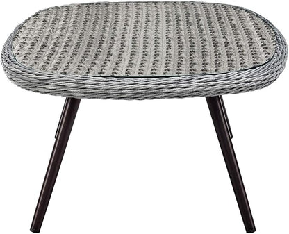 Modway Endeavor Wicker Rattan Aluminum Glass Outdoor Patio Coffee Table in Gray