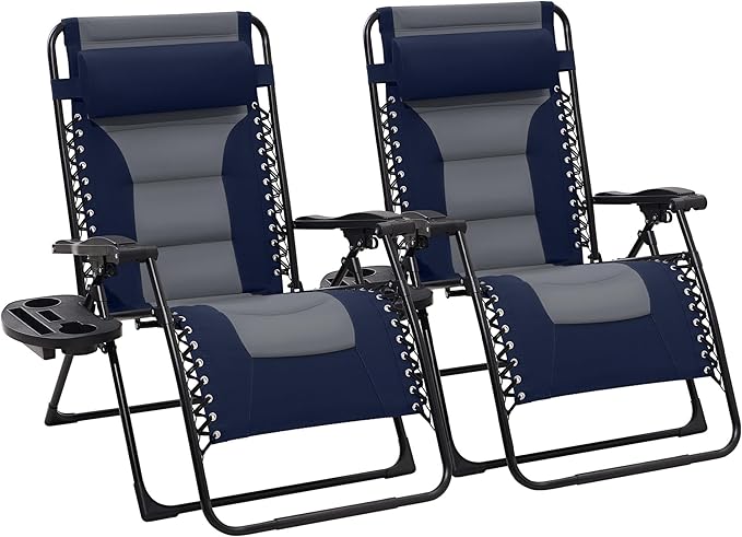 JEAREY Oversized Padded Zero Gravity Chairs Set of 2, Folding Lounge Chair Outdoor Patio Recliner - Photo 1