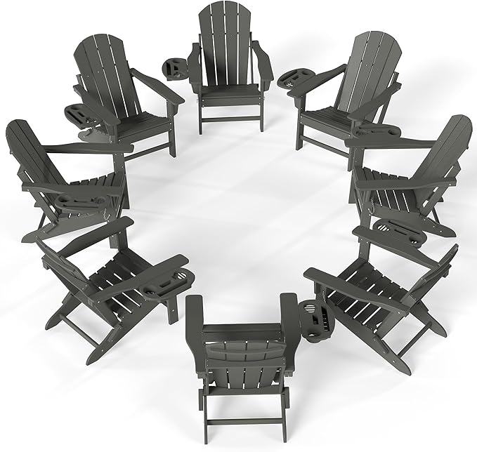 FOOWIN Folding Adirondack Chair Set of 8, HDPE Adirondack Chairs with Cup Holder - Photo 1