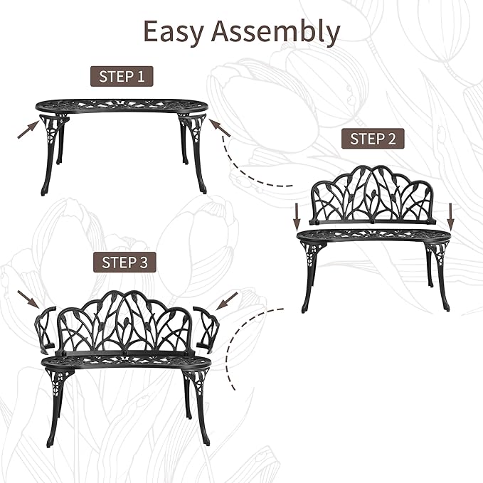 HOMEFUN Outdoor Bench, Patio Garden Benches Metal Loveseat Cast-Aluminum Outside Furniture for Park Lawn Front Porch - Photo 7