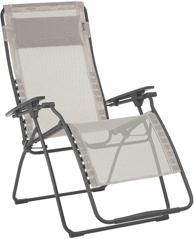 Lafuma Futura XL Zero Gravity Outdoor Steel Framed Lawn Recliner Chair with Armrest, Extra Wide Recliner, and Adjustable Neck Pillow, Seigle
