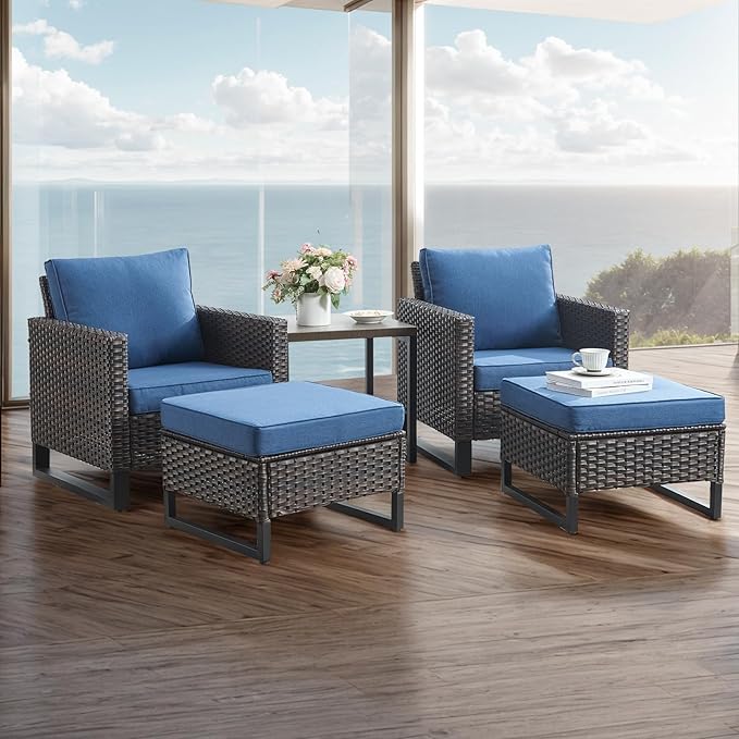 Rilyson Wicker Outdoor Patio Furniture Set - 5 Piece Patio Conversation Set with 2 Wicker Armrest Chairs - Photo 6