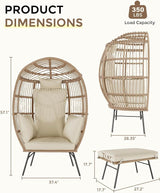 GarveeLife Oversize Wicker Egg Chair with Ottoman, Egg Basket Lounge Chair with Thick Cushion - Photo 2