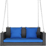 4FT Wicker Porch Swing for 2 Person, 800lb Capacity Outdoor Hanging Bench with Removable Cushions - Photo 1