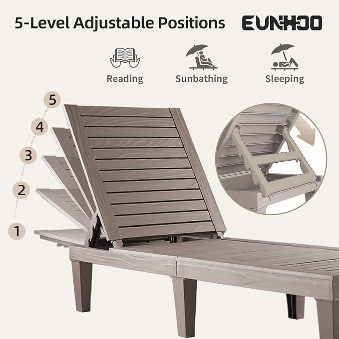 Outdoor Lounge Chaise, Adjustable Pool Lounge Chairs with 5 Positions Backrest - Photo 4