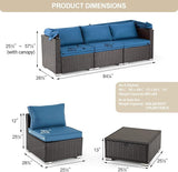 Vicluke 6 Pieces Patio Furniture Sets Outdoor Sectional Sofa Set Rattan Daybed with Retractable Canopy - Photo 7