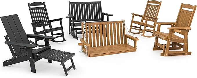 Poly Lumber Patio Glider for One Person, with Cup Holders, High Backrest and Deep Contoured Seat, HIPS Material - Photo 8