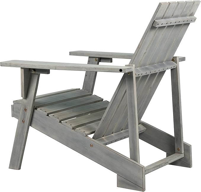 Eyely PTA1001B Spencer Outdoor Patio Modern Acacia Wood Adirondack Chair, Gray for Mid-Century, Classic, Modern, Cottage, Farmhouse, Rustic