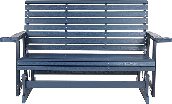 HIPS Patio Glider with Cup Holders, Durable Poly Lumber Material, All-Weather Resistant - Photo 9