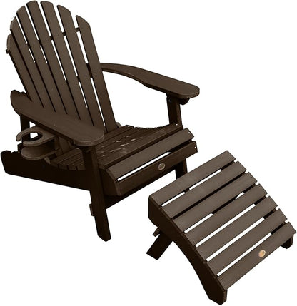 highwood AD-KITCHL5-ACE Hamilton Folding & Reclining Adirondack Chair with Ottman and Cup Holder, Weathered Acorn