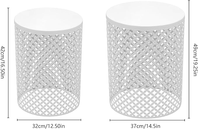 2PCS Outdoor Side Table, Heavy Duty Metal Frame Side Table Decorative Garden Stool Modern End Table Round Coffee Table - Photo 3