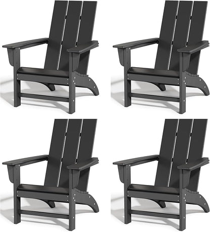 Poly Lumber Adirondack Chairs Set of 4, All-Weather Resistant Outdoor Patio Chairs, Look Like Wood, Pre-Assembled Outdoor Fire Pit Chair for Pool, Deck, Backyard, Garden, Black