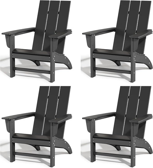 Poly Lumber Adirondack Chairs Set of 4, All-Weather Resistant Outdoor Patio Chairs, Look Like Wood, Pre-Assembled Outdoor Fire Pit Chair for Pool, Deck, Backyard, Garden, Black