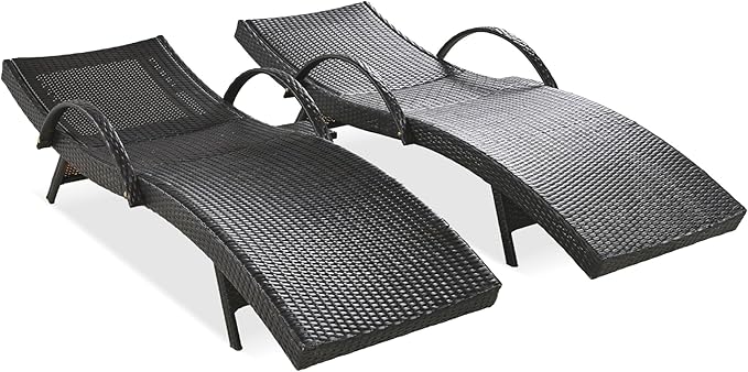 LUMISOL Outdoor Chaise Lounge Chairs Set of 2, Wicker Patio Lounge Chair with Reclining Backrest, 80'' Rattan Outdoor Lounge Chair with Pull-Out Side Table, Pool Sunbathing Recliners, Dark Brown