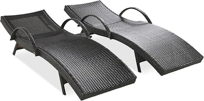 LUMISOL Outdoor Chaise Lounge Chairs Set of 2, Wicker Patio Lounge Chair with Reclining Backrest, 80'' Rattan Outdoor Lounge Chair with Pull-Out Side Table, Pool Sunbathing Recliners, Dark Brown