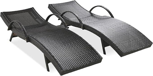 LUMISOL Outdoor Chaise Lounge Chairs Set of 2, Wicker Patio Lounge Chair with Reclining Backrest, 80'' Rattan Outdoor Lounge Chair with Pull-Out Side Table, Pool Sunbathing Recliners, Dark Brown