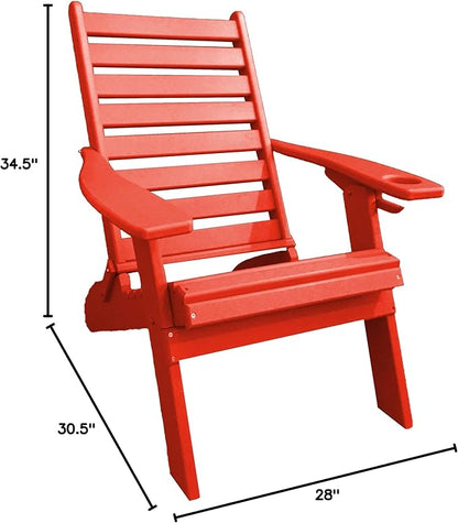 Furniture Barn USA Farmhouse Collection Poly Ladderback Folding Adirondack Chair with Smart Phone Holder, Red