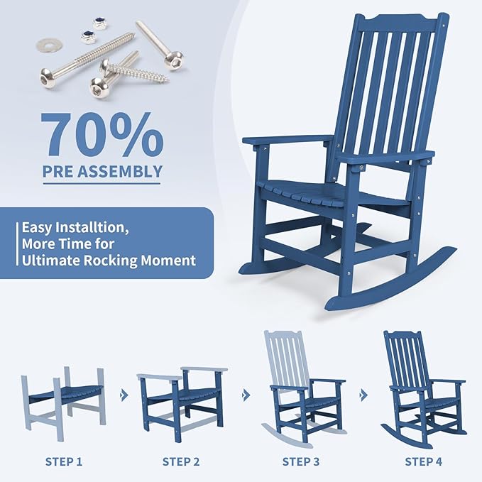 Outdoor Rocking Chairs Set of 4, Oversized All Weather High Back Porch Rocker, Patio Rockers for Outside