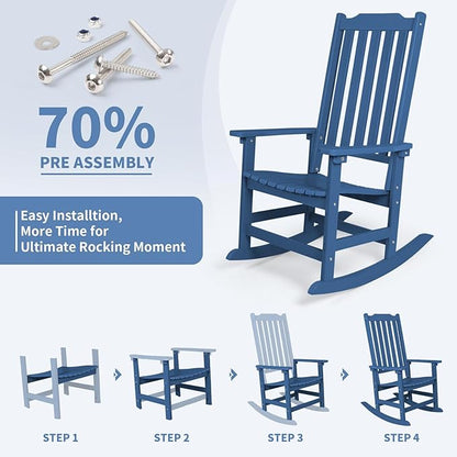Outdoor Rocking Chairs Set of 4, Oversized All Weather High Back Porch Rocker, Patio Rockers for Outside
