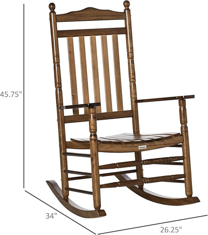 Outsunny Traditional Wooden High-Back Rocking Chair for Porch, Indoor/Outdoor, Brown