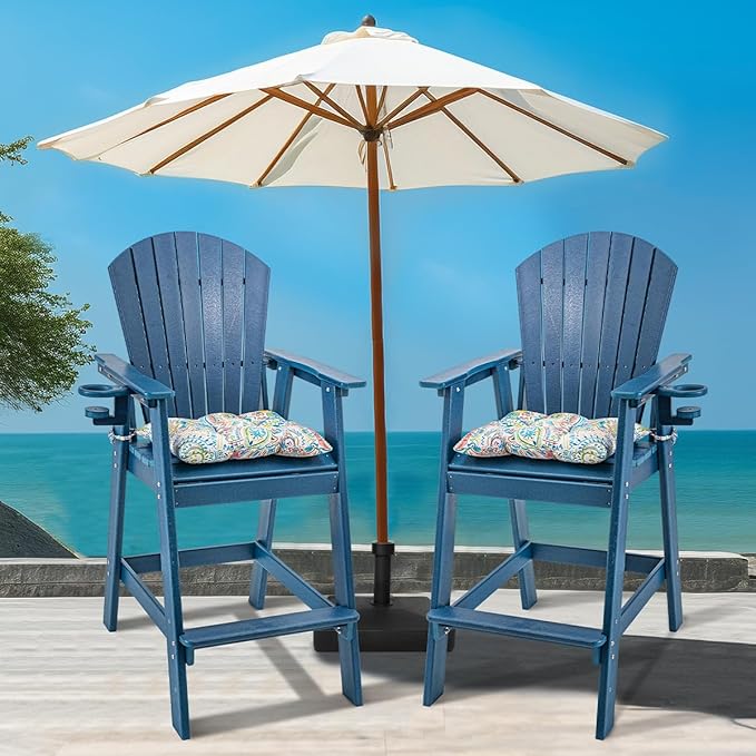 Sundale Outdoor Adirondack Bar Chairs Set of 2, Patio HDPE Bar Stools with Backrest - Photo 2