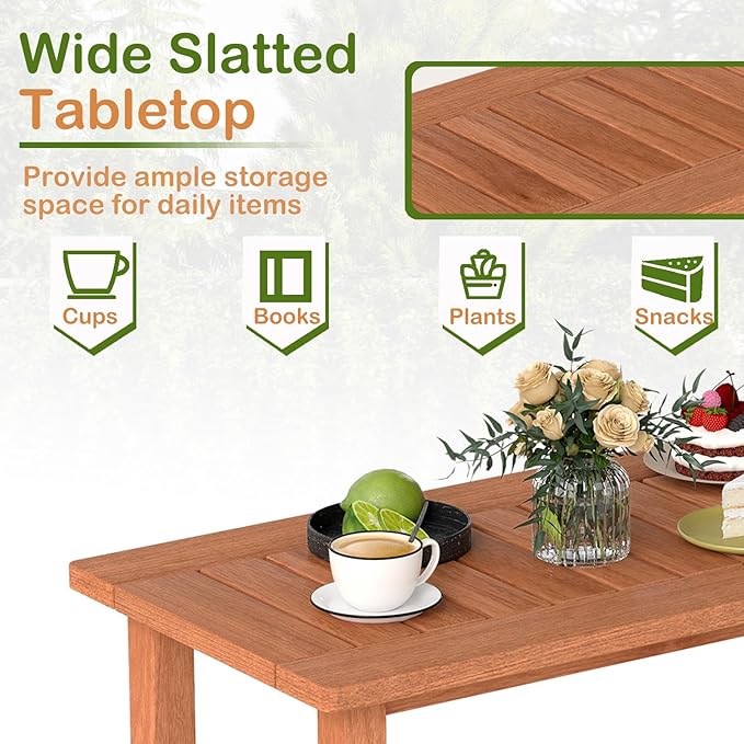 HAPPYGRILL Outdoor Wooden Coffee Table Patio Solid Wood Center Table with Slatted Tabletop - Photo 8
