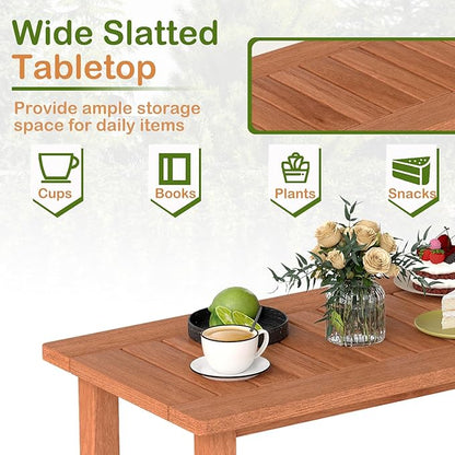 HAPPYGRILL Outdoor Wooden Coffee Table Patio Solid Wood Center Table with Slatted Tabletop, Rectangular Outside Table for Deck, Poolside, Backyard, Garden