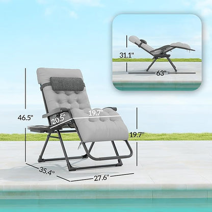 Outsunny Zero Gravity Chair, Folding Reclining Lounge Chair with Padded Cushion, Side Tray for Indoor and Outdoor, Supports up to 264 lbs, Gray