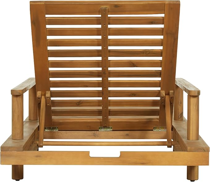 Merax Acacia Wood Outdoor Chaise Lounge Chair with 3-Position Adjustable Backrest, 76.78" L Large Patio Poolside Sun Lounger for Adult, 400 lbs Capacity, Teak Finish, Easy Assembly