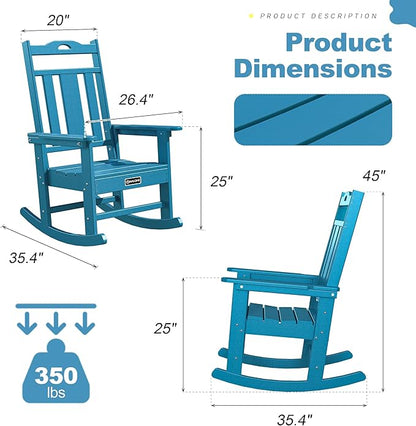 nalone Outdoor Rocking Chairs Set of 2, Oversized Porch Rocker Chair for Adult, All-Weather Resistant Patio Rocking Chair for Garden Lawn (Blue)