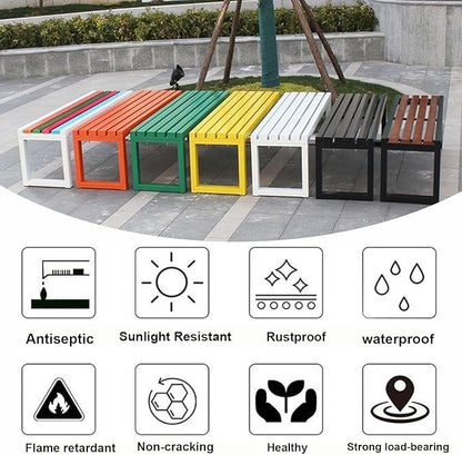 Outdoor Metal Backless Patio Bench - Weatherproof 2-Person Garden Seating, Sturdy Steel Frame for Yard, Porch, Entryway - 5.9ft Black Furniture