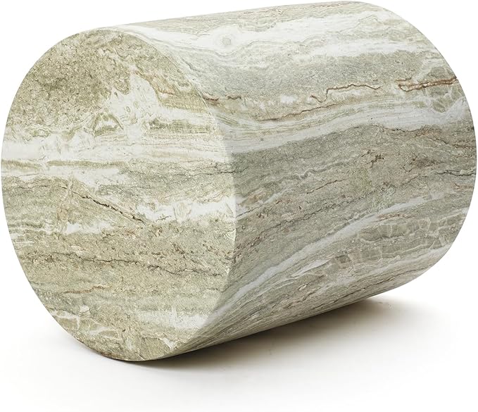 LuxenHome 18" Outdoor Side Table, Green and White Marbled Round Side Table, Indoor Outdoor End Tables for Patio, Modern Small Round Side Tables for Outside, Garden Stool for Indoor and Outdoor