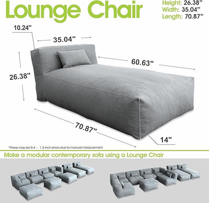 Bean Bag Chaise Lounge Chair Outdoor, Water Resistant Floor Lounge Chairs Foam Filled for Pool & Outside, Patio Day Bed Modern Furniture Set, Comfy Lazy Sofa Couch Bean Bag, Dark Gray