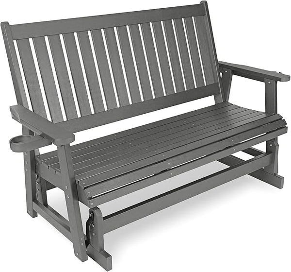 HIPS Patio Glider with Cup Holders, Durable Poly Lumber Material, All-Weather Resistant - Photo 1