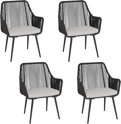 Patio Dining Chairs Outdoor Dining Chairs with Armrest and Cushion Set of 4, All-Weather Woven Twisted Wicker Rattan Chair, Modern Indoor Outdoor Seating for Garden, Lawn, Backyard, Black