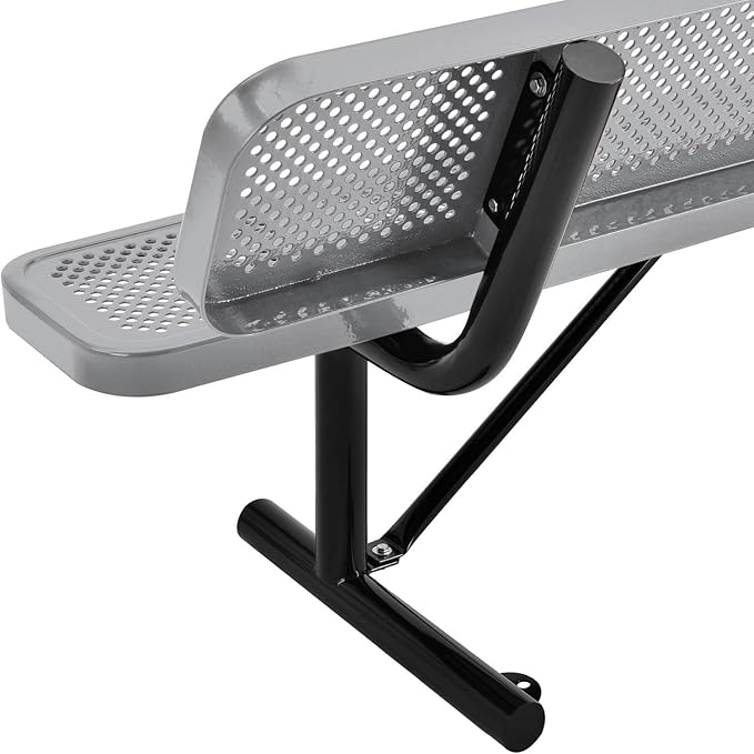 Global Industrial 6'L Heavy Duty Outdoor Steel Picnic Bench with Backrest, Perforated Metal, Portable Outdoor Bench, 1000 lbs Capacity, Gray, 72" L x 24" W x 33" H