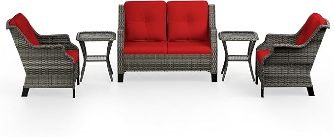 5 Piece Patio Furniture Set, 2-Seater Loveseat, 2 Chairs and 2 Side Tables - Photo 8