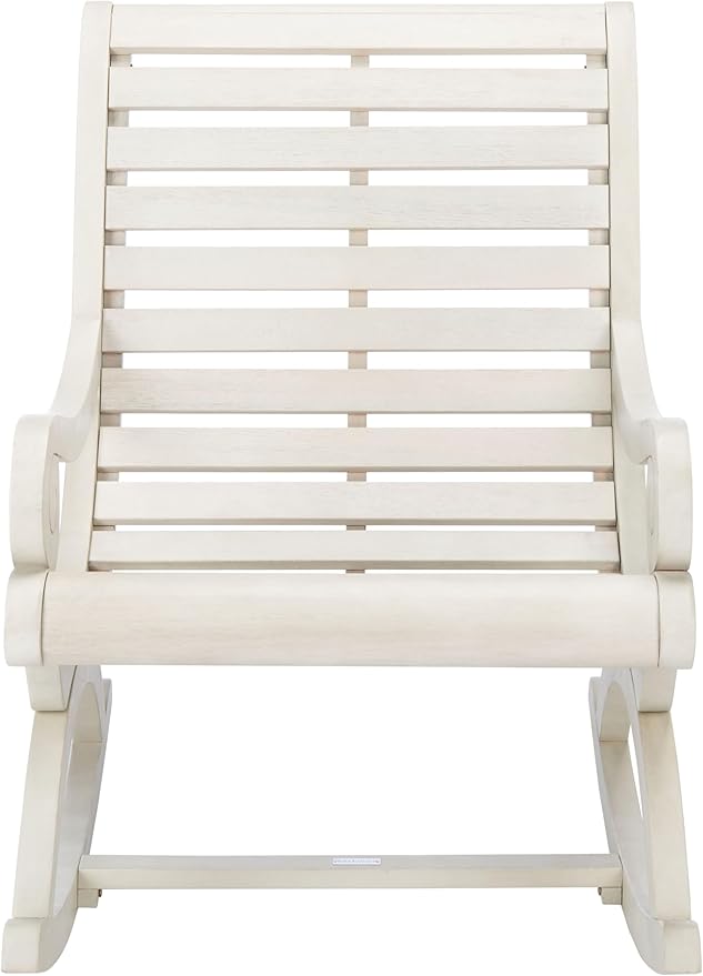 Safavieh Outdoor Sonora White Wash Eucalyptus Wood Scroll Arms Rocking Chair