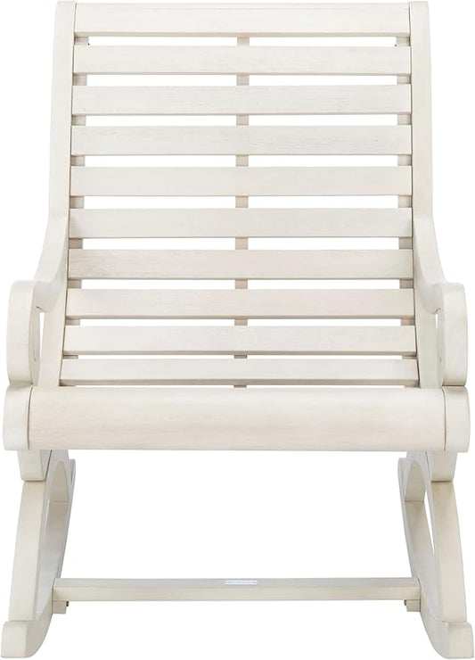 Safavieh Outdoor Sonora White Wash Eucalyptus Wood Scroll Arms Rocking Chair