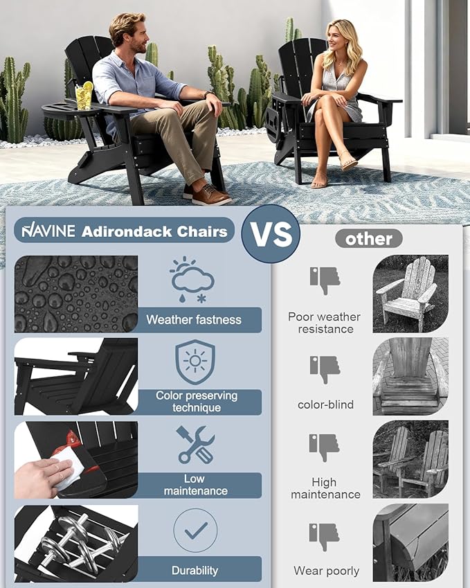 Adjustable Adirondack Chair Set of 6 with Cup Holder, All Weather HDPE Fire Pit Chairs for Deck, Backyard, Patio, Black - Photo 6