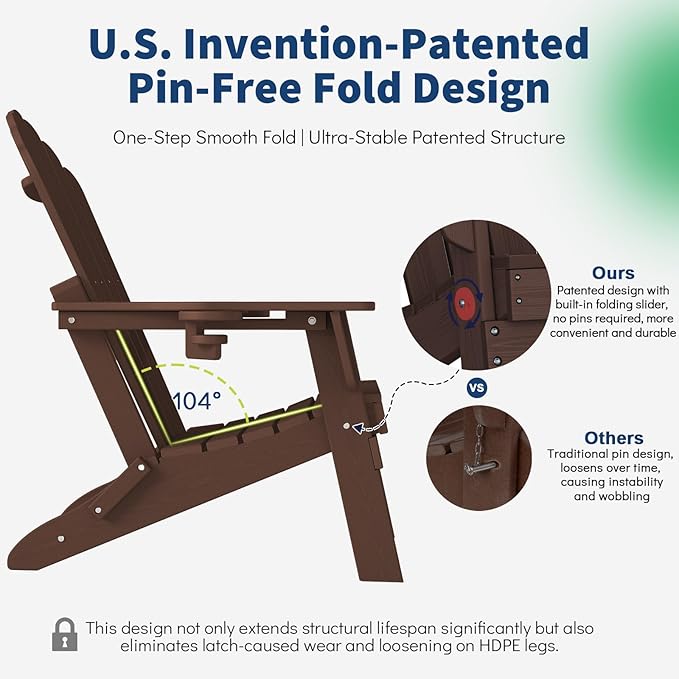 Plawdlik Folding Adirondack Chair [2026 Upgraded] - Photo 6