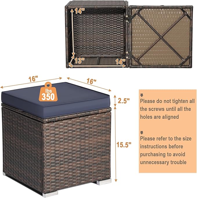 RELAX4LIFE Wicker Outdoor Storage Ottoman, 2-Piece Rattan Footstool w/Removable Cushion - Photo 3