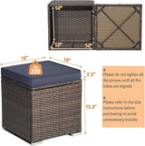 RELAX4LIFE Wicker Outdoor Storage Ottoman, 2-Piece Rattan Footstool w/Removable Cushion - Photo 3