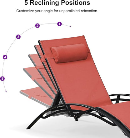 PURPLE LEAF Patio Oversized Chaise Lounge Chair Set with 2 Side Table Pool Adjustable Recliner Chairs for Outside Beach Outdoor Sunbathing Tanning Poolside Lounges
