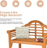 COSTWAY Folding Wooden Bench Outdoor, Crown-Like High Backrest, Patio Eucalyptus Wood Bench for Garden, Park & Porch - Photo 6